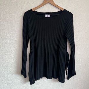 Muche et Muchette Black Ribbed Knit Side Tie Boat Neck Sweater One Size‎